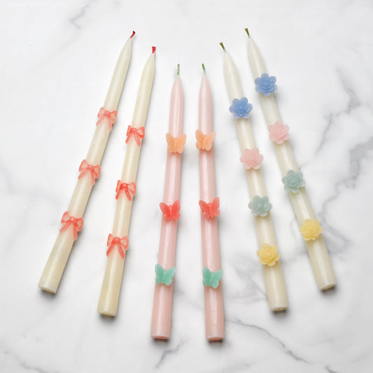 Pastel Flowers Taper Candles, Set of 2