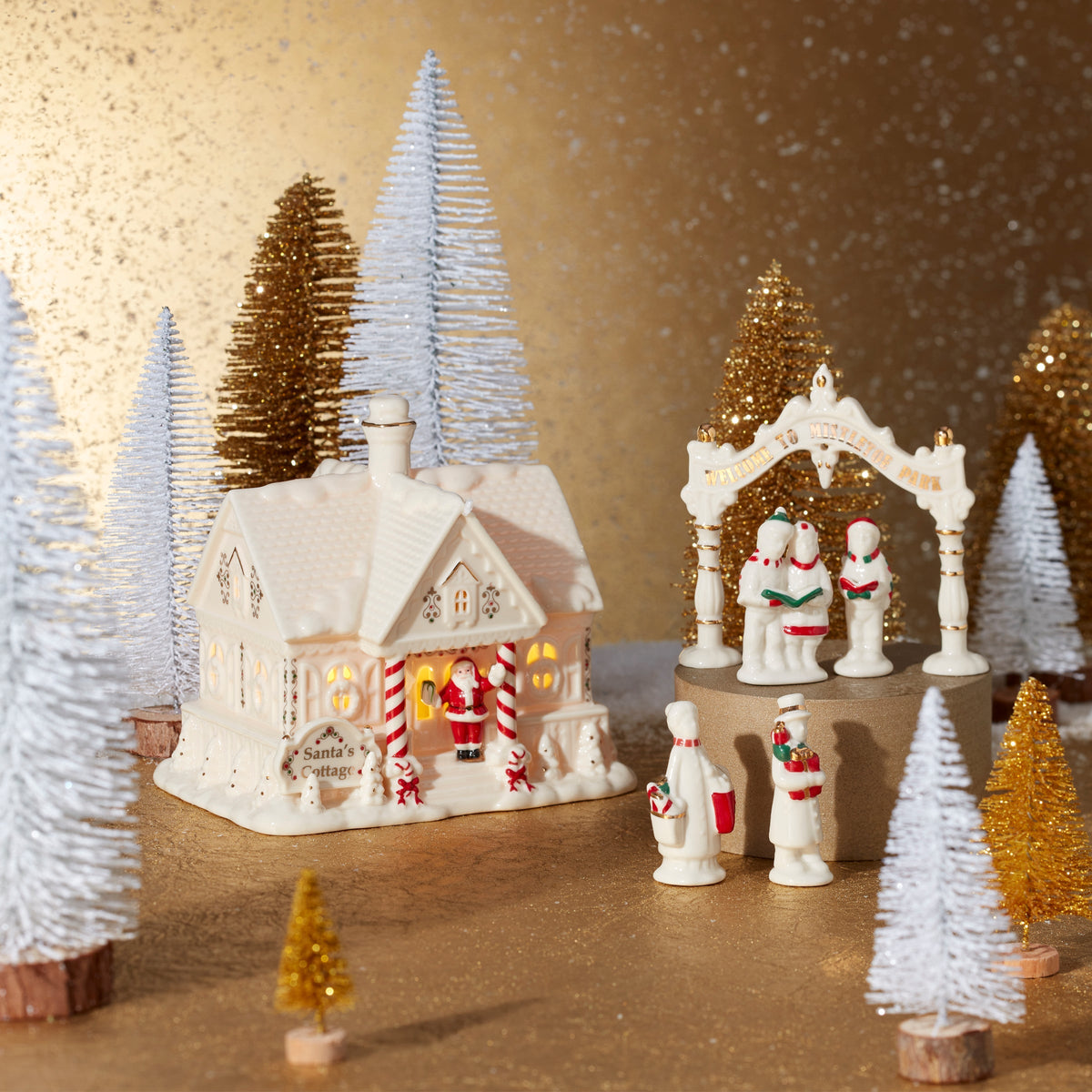 Mistletoe Park Lit Cottage & Caroler Figurine Set