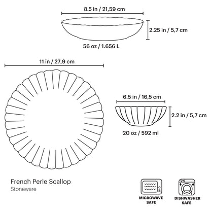 French Perle Scallop White 12-Piece Dinnerware Set